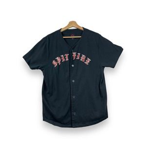 Spit Fire Baseball Jersey Black Short Sleeve Men's Size M Embroidered Logo